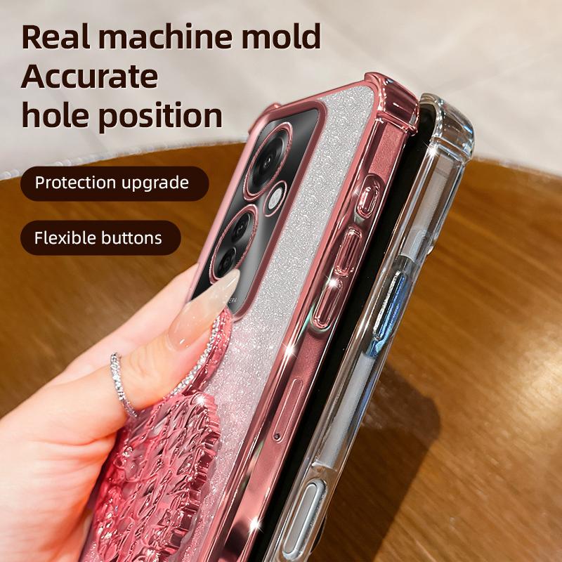 KEYSION Shockproof Plating Phone Case for OPPO Reno11 F 5G Clear TPU Glitter Jewelled Swan Kickstand Back Cover for OPPO Reno11F 5G