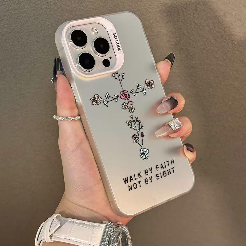 

Floral Cross Case for iPhone 15 Pro Max/16 Pro/17, European American Style iPhone 11 Pro