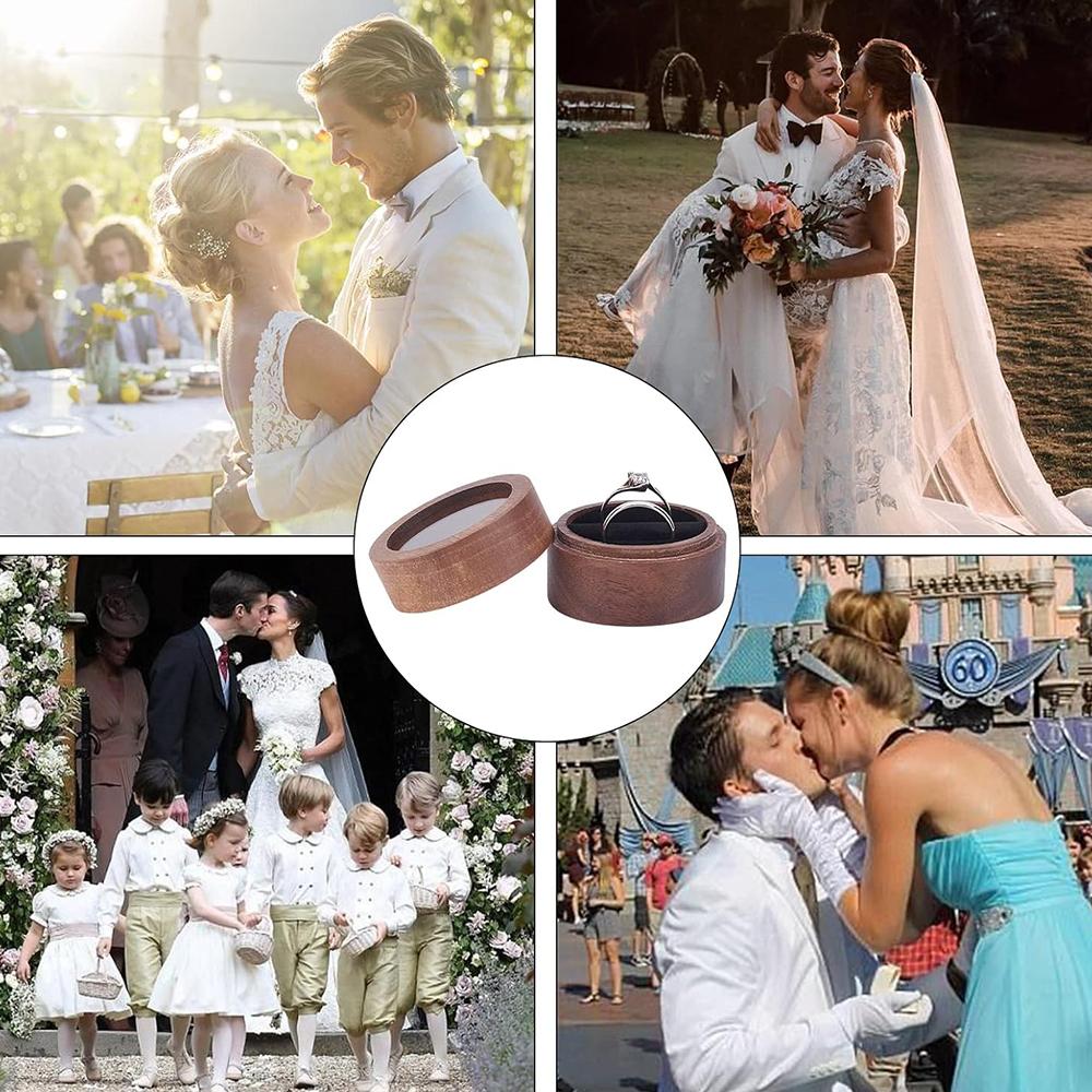 Personalisierte Holz-Eheringbox mit klarem rundem Verlobungsantrag-Halter, doppelte Ringträgerbox für die Zeremonie