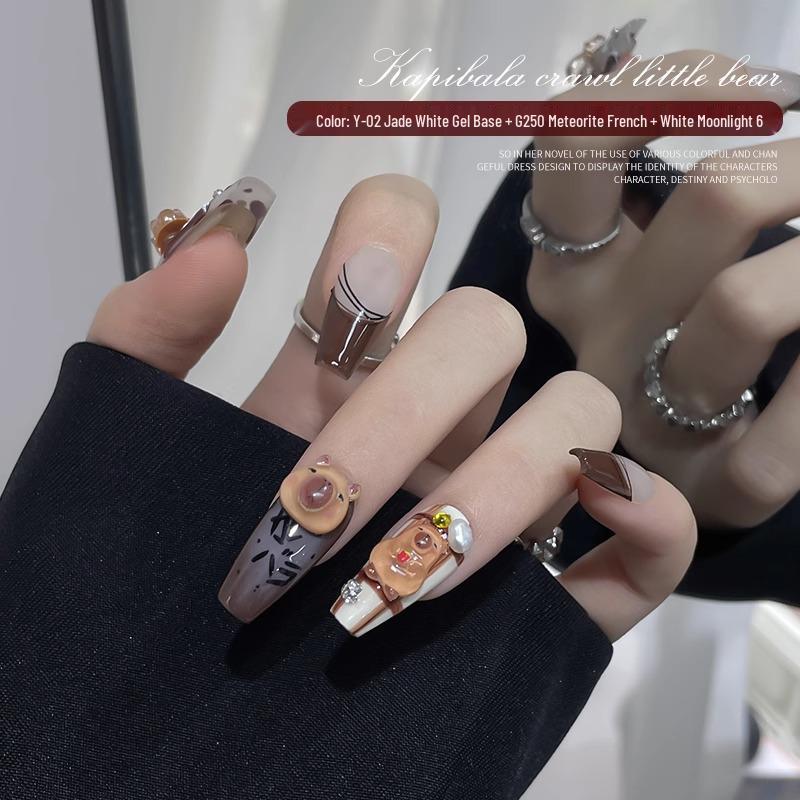 Capybara Nail Art: Cute Resin Cartoon Decorations Featuring Little Bears