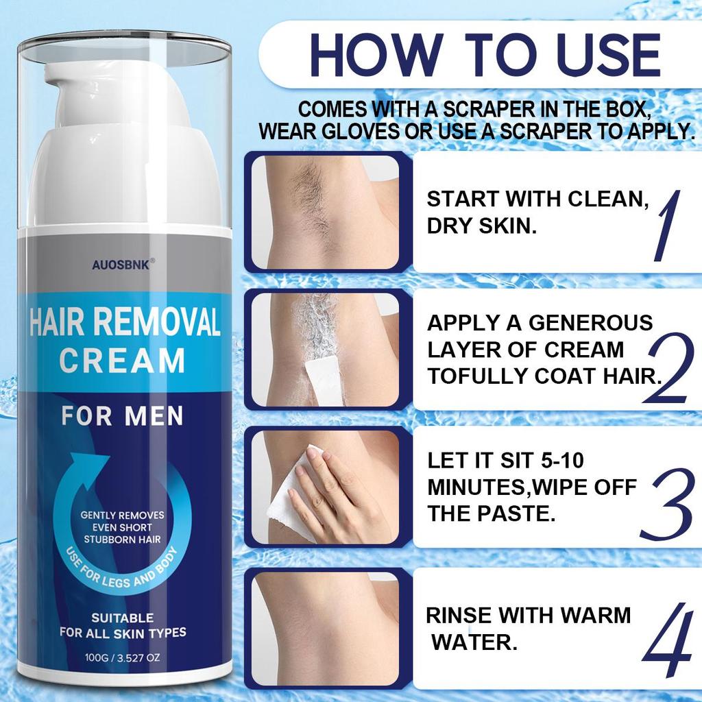 Enthaarungscreme für Männer, Rasiercreme für Männer, Haarentfernungscreme mit Schaber, Aloe Vera feuchtigkeitsspendend, schmerzlos, feuchtigkeitsspendend - 100g