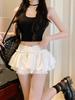 Sweet Black Ballet-Style Skirt for Women, New Summer 2025 High-Waist Design, Short with Wooden Ear Accents