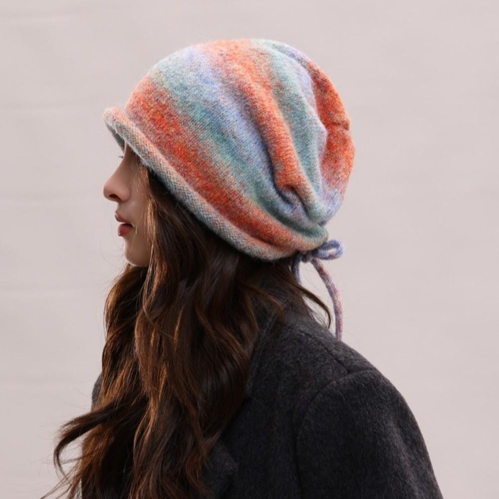 Gradient Color Knitted Stacked Hat Loose Pile Cap Simple Y2K Pullover Cap Sports
