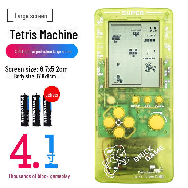 "2023 Nostalgic Tetris Game Console, 4.1-Inch Screen, Transparent Frosted Shell, Handheld"