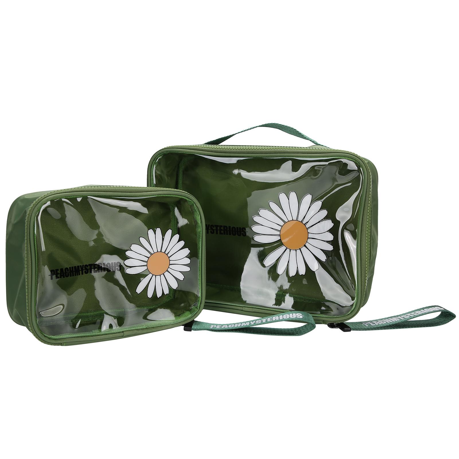 

2pcs Makeup Storage Bag PVC Transparent Toiletry Travel Cosmetic Bag Portable Makeup CaseBlack зелёный