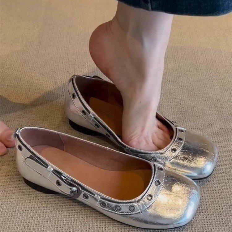 Temperament Gürtelschnalle ein Pedal weichsohlige Ballerina Einzel Schuhe Damen neue handgefertigte Weidennägel Pendeln flachsohlige Abend Einzel Schuhe