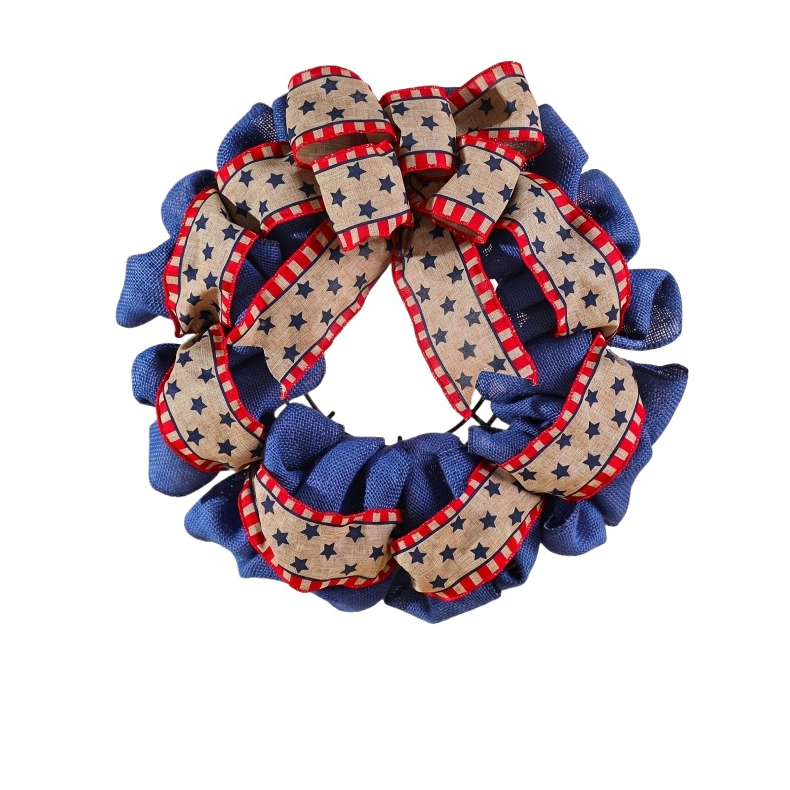 

Independence Day Decorations, American Flag, Red, Blue Wreath, American Front Door Wreath Ornament, Anniversary Five-pointed Star Ornament. One Size