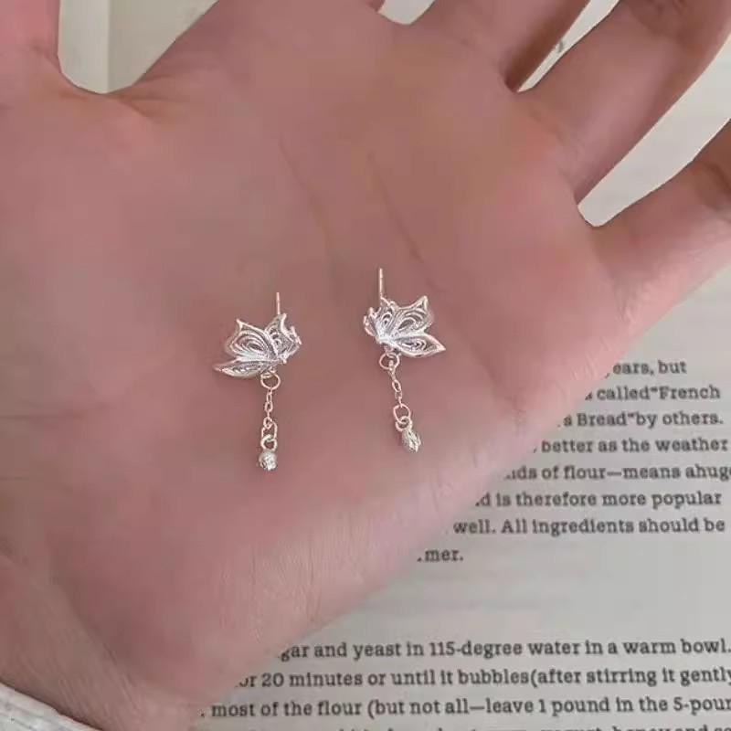 2025 Filigree Butterfly Tassel Earrings: Luxurious Lotus Studs with a Modern Chinese Design