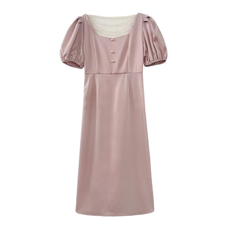 

13th Street Puff Sleeve V-Neck Pearl Collar Dress - Women s Summer Collection M рожевий