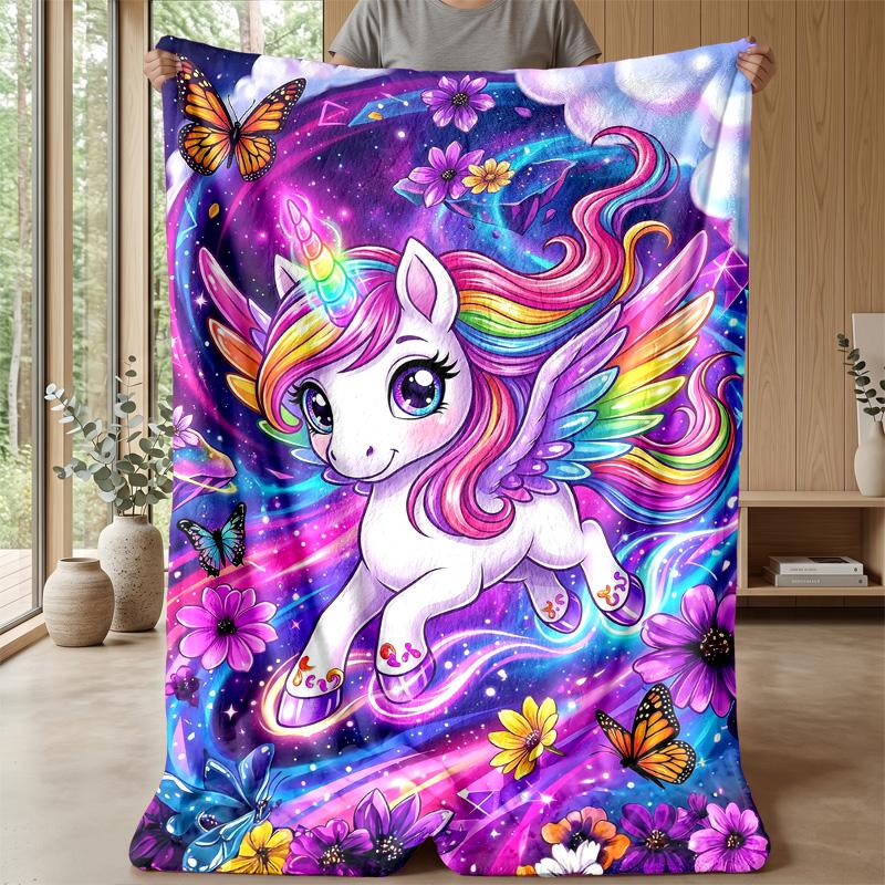 Magical Purple Unicorn Theme blanket Lightweight Warm Flannel Blanket Decorative Throw Blanket for Home Decoration