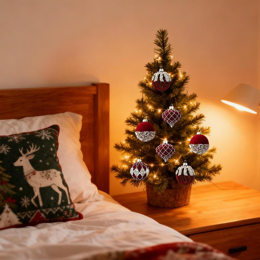 Christmas Tree Balls 12 Pieces Modern Art Rhinestone Flocked Balls For Christmas Tree For Home Wall Living Room House Indoor