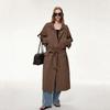 Womens Elegant Utility Trench Coat With Waist Tie Mid-Length Loose Fit Cotton Outerwear 2026