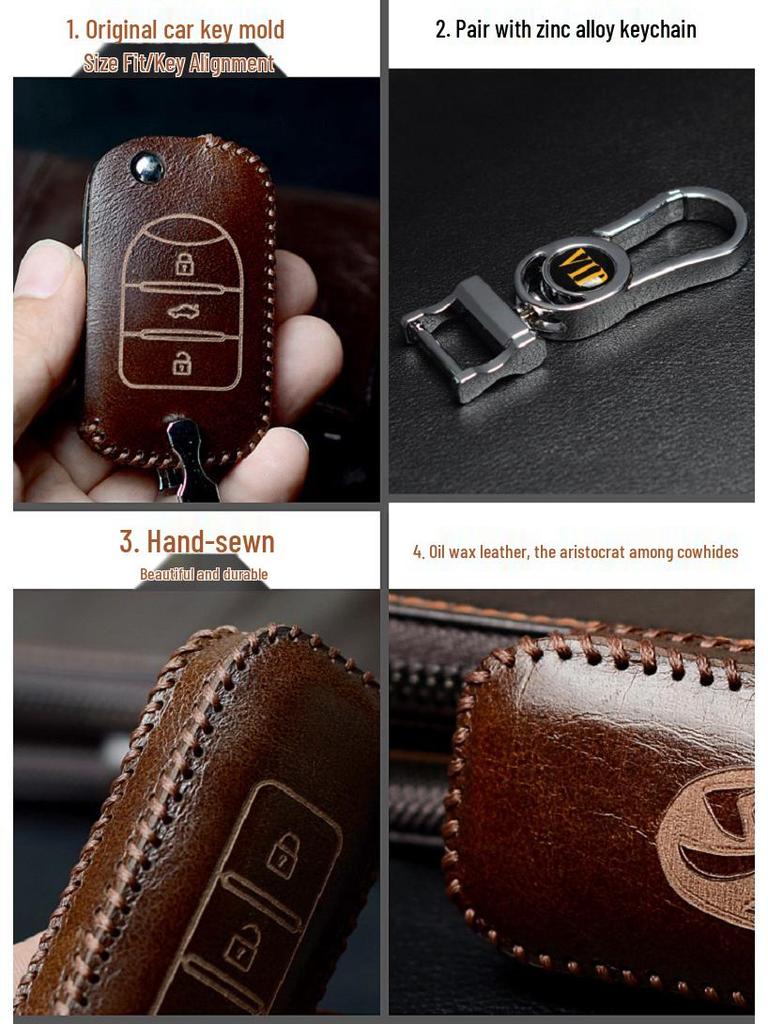 New Baojun 310/510/560/630/730 Genuine Leather Car Key Case with Keychain