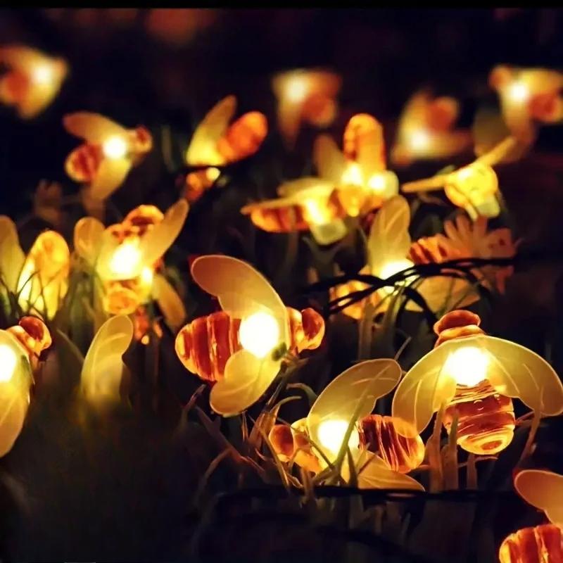 Solar-Powered 8Mode LED Bee String Lights Cute Honeybee Fairy Lamp for Outdoor Garden Decor Lighting Christmas Wedding Party