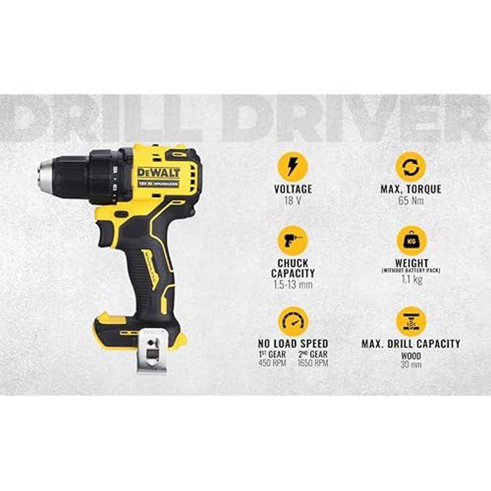 Perceuse combinée - DEWALT - DCD708N - Sans balais - 18 V - Unité nue, noir/jaune