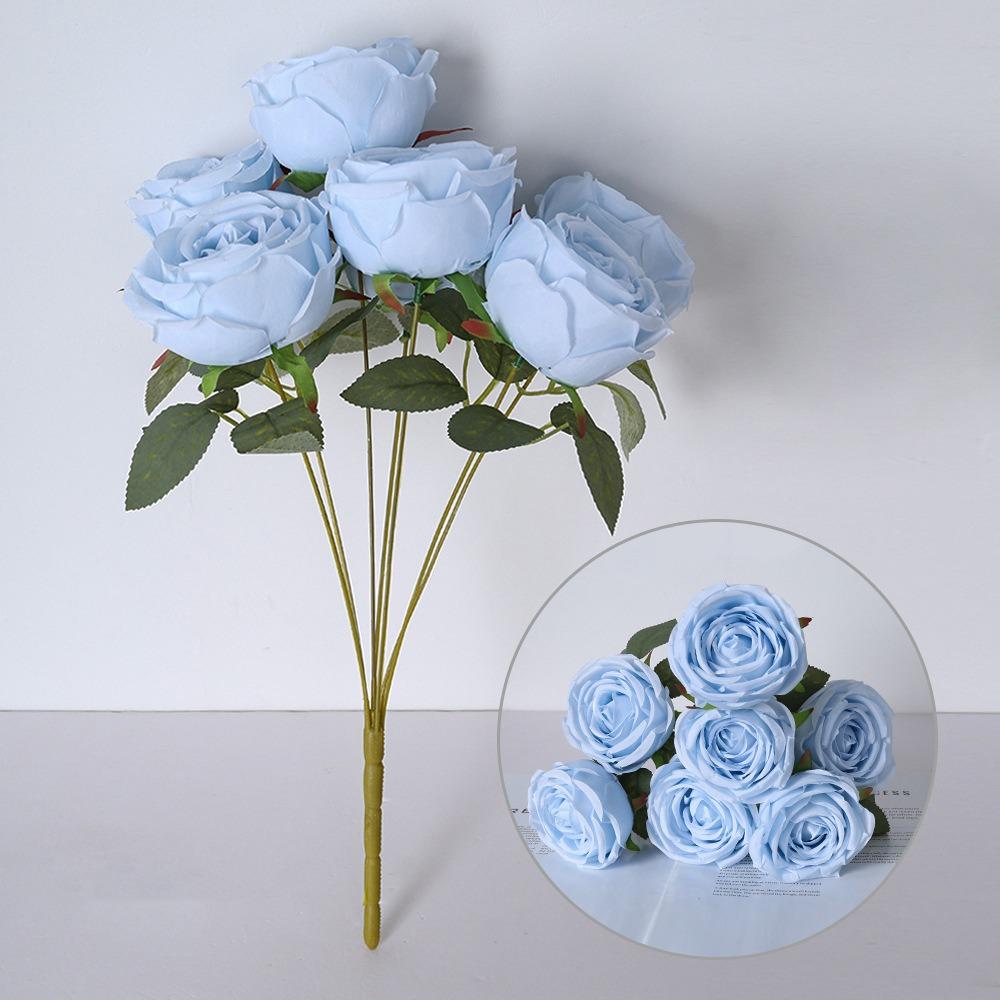 

Multicolor Artifcial Rose Flower 7 Heads Photo Props Simulation Rose Flower DIY Green Leaves Faux Flower Rose Party Supplies синій