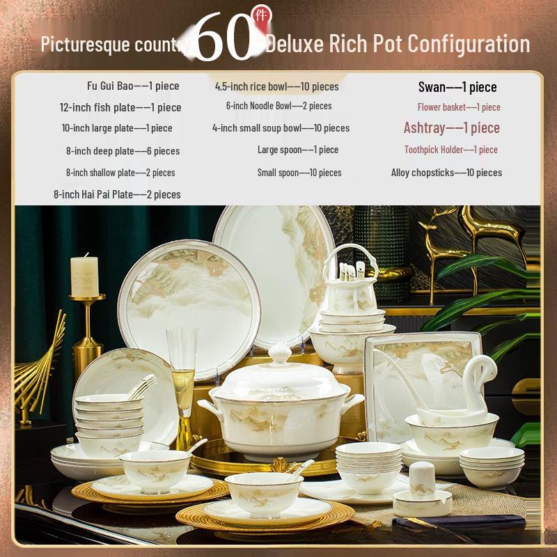 Jingdezhen Jiangshan Ruhua Hand-Painted Bone China Tableware Set