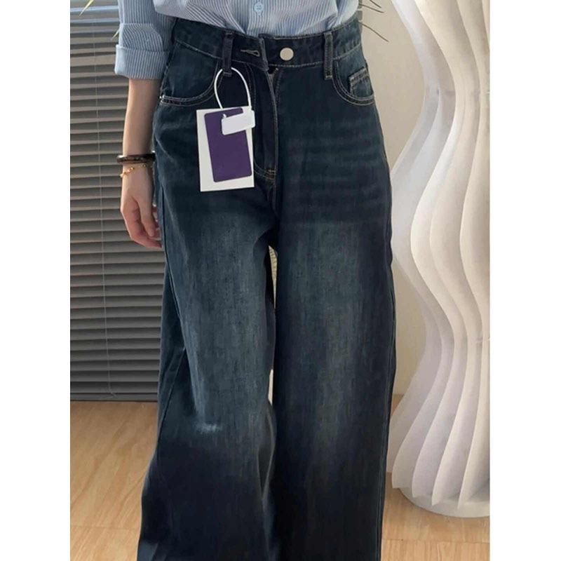 Zwarte rechte jeans dames fluweel nieuw peervormig los figuur hoge taille dun wijde pijpen dweilbroek