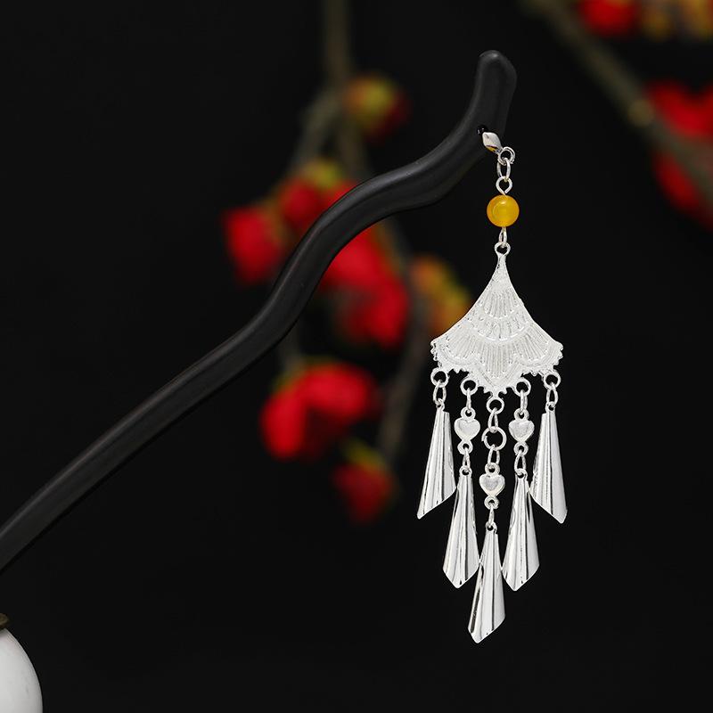 

Китайская эбеновая заколка для волос саженец серебряная бахрома аксессуары для волос ретро высококлассная заколка для пучка деревянная заколка для волос ципао головной убор женщины