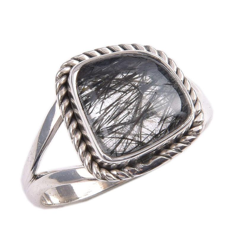 Natural Black Rutile Gemstone 925 Solid Sterling Silver Jewelry Ring Size 6 Z0g70