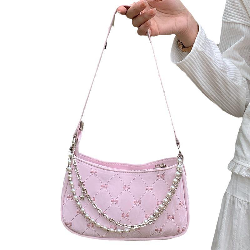 Spring and Summer New Bag Pearl Chain Bag Sweet and Cute Underarm Bag Fashionable One-shoulder Crossbody Commuting Bag for Women
