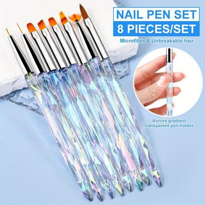 8pcs/set Aurora Acrylic Nail Art Painting Pens for Nail Design Soft Slender Brush Gradient UV Gel Drawing DIY Brushes
