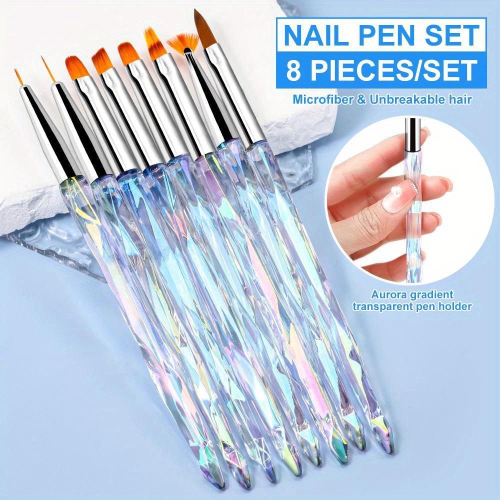8pcs/set Aurora Acrylic Nail Art Painting Pens for Nail Design Soft Slender Brush Gradient UV Gel Drawing DIY Brushes
