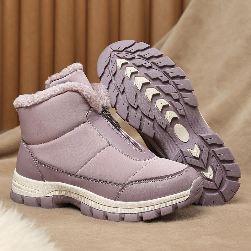 Waterproof Women Winter Ankle Boots Front Zipper Plush Snow Boots Non‑Slip Warm Outdoor Cold‑Proof Short Booties