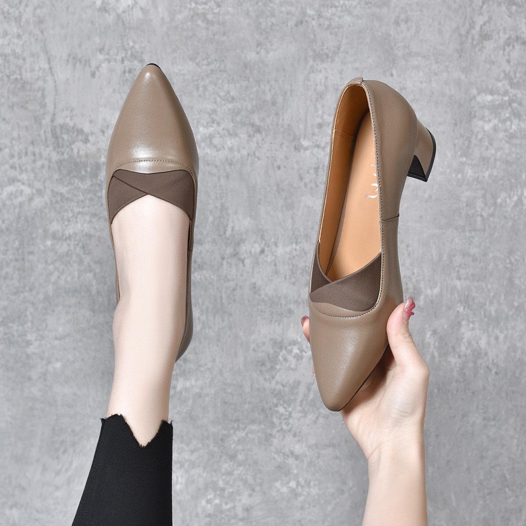 Pointed Work Shoes Women's Spring New Fashion Temperament Elastic Shallow Mouth High Heels Professional Dress Shoes