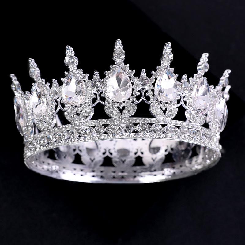 The Bride's Luxurious and Dazzling Tiara A Full Round Design  Princess Style Wedding Dress  Headwear  Flower Cake Decoration and Ornaments