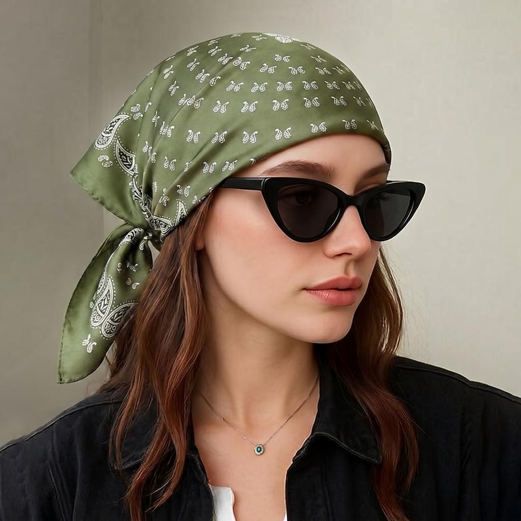 Quadratisches Tuch Damen Hijab Kopftuch Bandana Taschentuch Seidentücher Frau Luxus Winddicht Turban Stirnband Retro Bohemian