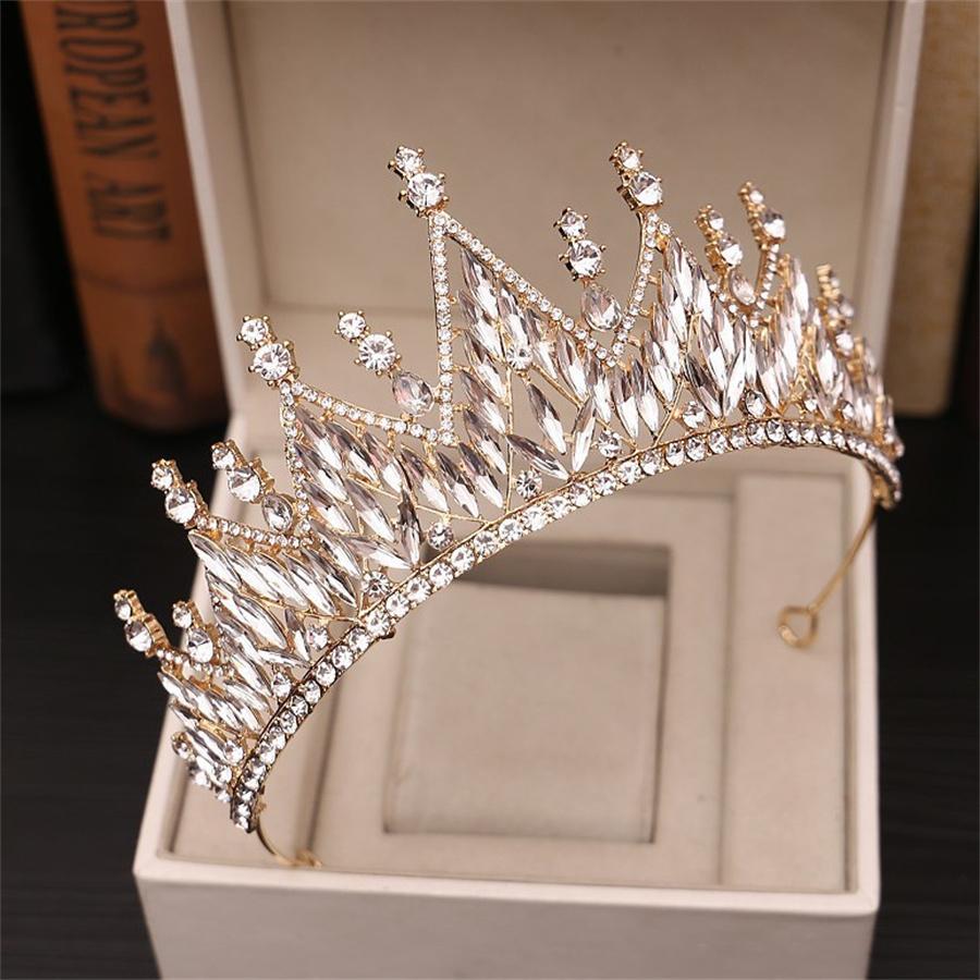 Fashion Elegant Korean Gold Color Crown Hair Accessories Luxury Crystal Tiara For Women Wedding Headdress Bridal Hair Jewelry
