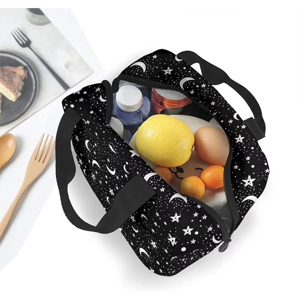 Stars Moon Black Lunch Bag Insulated Tote Cooler for Women Kids Girls, Small Lunch Box Reusable Freezable Aesthetic Bag