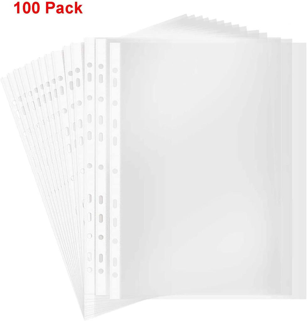 100pcs 11 Hole A4 File Pockets Ring Binder File Folder Jackets File Bag for Hole Ring Binder Folder (4C Thickness)