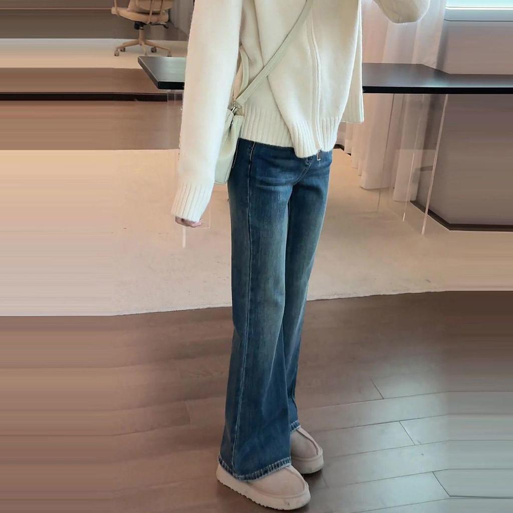 Deep Blue High-Waisted Micro-Flare Slimming Jeans for Women, 2025 Autumn