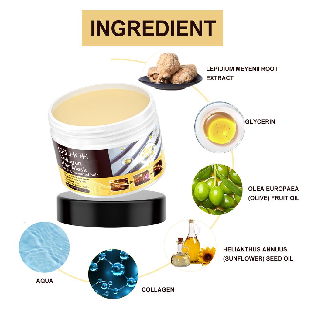EELHOE 1Pc 100g Gold Peptide Hair Mask Repairs Nourishing Damage Deep Repair Hair Restore Smooth Soften Frizzy Hair Scalp Care Health