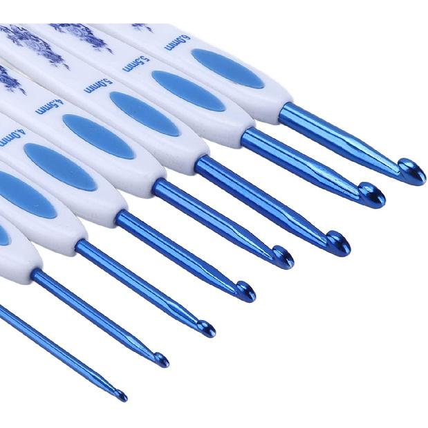 Crochet Hooks Needles for Arthritic Hands, 16 Piece Set Extra-Long Chinese Style Crochet Hook Set Ergonomic Soft Grips Knitting Hook Metal Crochet