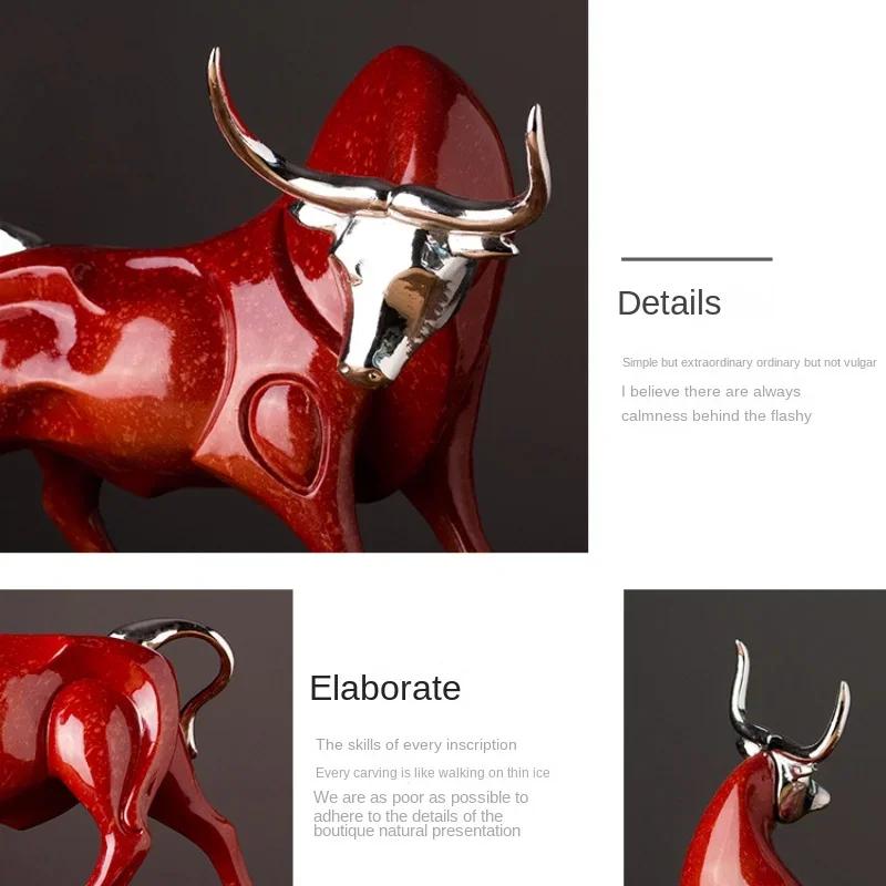Nordic Red Black and Gold Cow Sculpture Resin Crafts Simulate Animal Statues Living Room Bookcase Office Accessories Home Decor