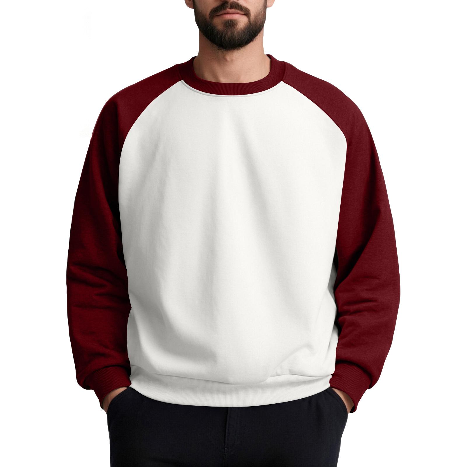 

Unisex Colorblock Round Neck Pullover Top Raglan Sleeve Long Sleeve Sweatshirt XL винный
