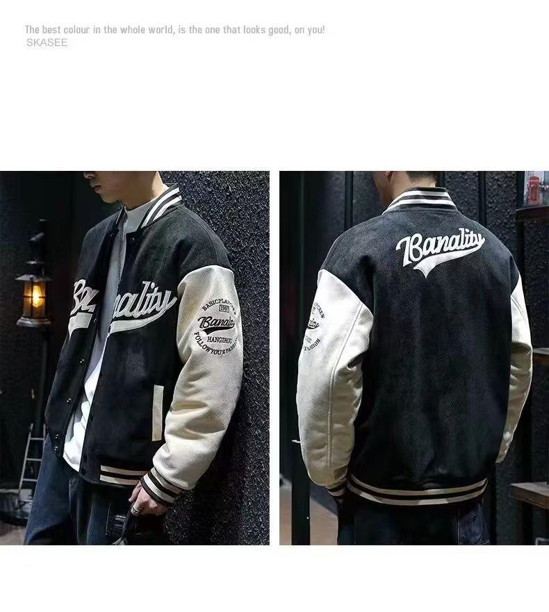 Men's Suede Embroidered Retro Bomber Jacket - Spring/Autumn