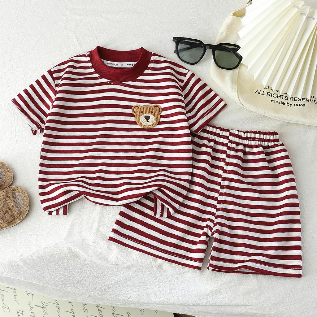 Children's Striped Short-sleeved T-shirt Set For Summer Boys' And Girls' Casual Shorts Set