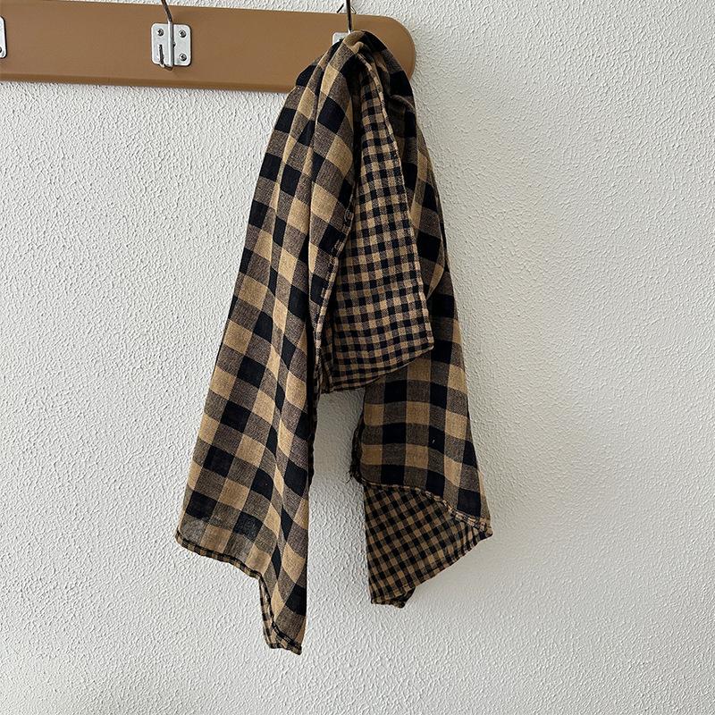 

Korean Style Cotton Linen Double-sided Plaid Scarf Women Literary Retro Warm Scarf Female Shawl Decoration Ladies Winter Fall