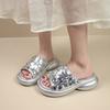 Soft Sole Boost Platform Slippers Summer Fashion Outer Wear Round Toe Open Toe Sequin Platform Slip Sandals