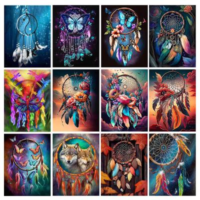 Diy Butterfly Diamond Painting New Arrivals Colourful Feathers Wind Chime Full Rhinestone Embroidery Mosaic Animal Wolf Cross Stitch Kits AA4517