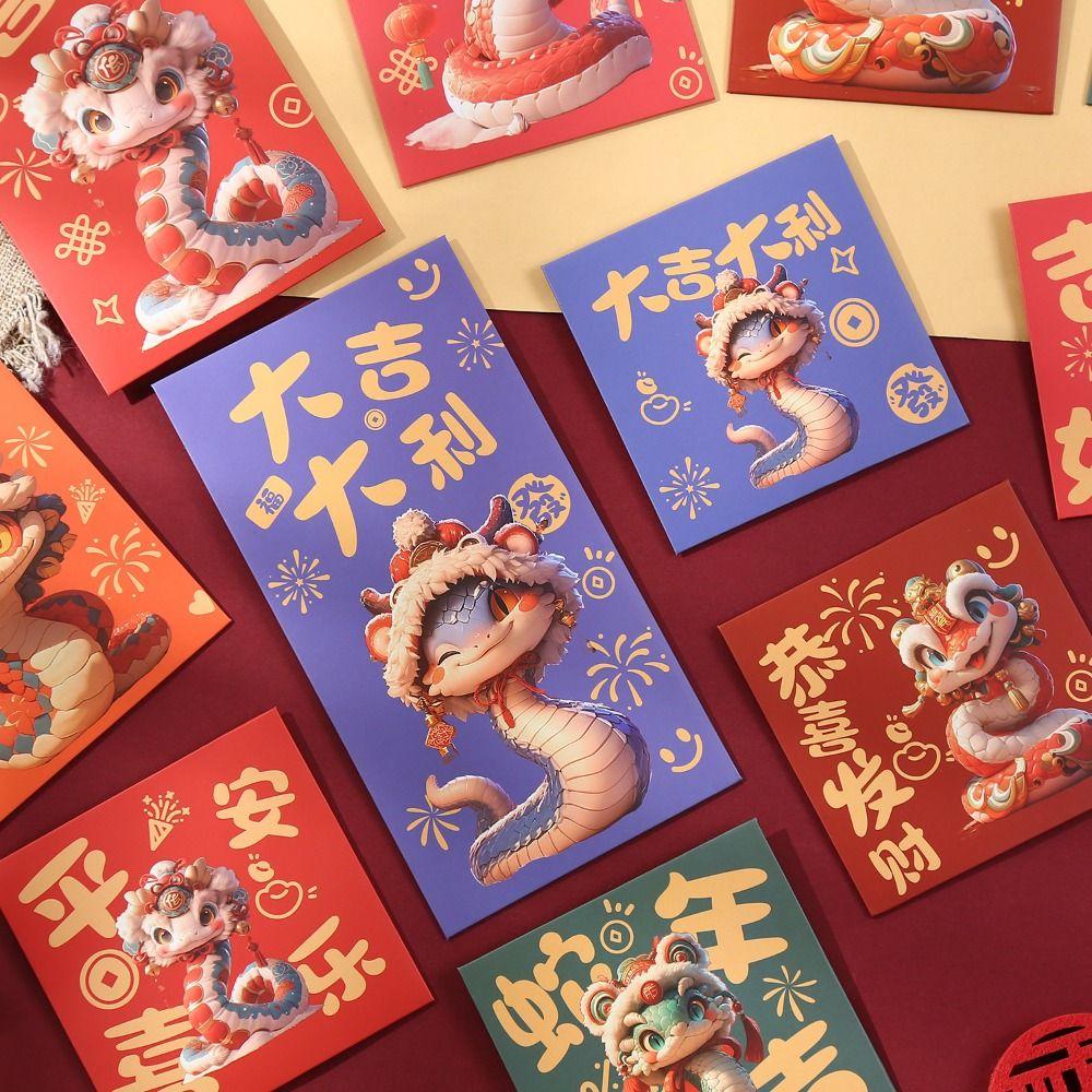 6pcs/set Cartoon New Year Red Envelopes Snake Pattern Coin Money Bags  Chinese New Year