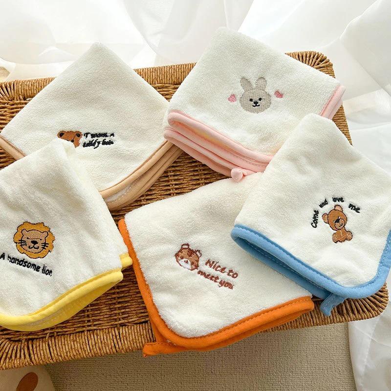 Soft Coral Fleece Baby Face Towel - Absorbent & Embroidered for Children Little Bear