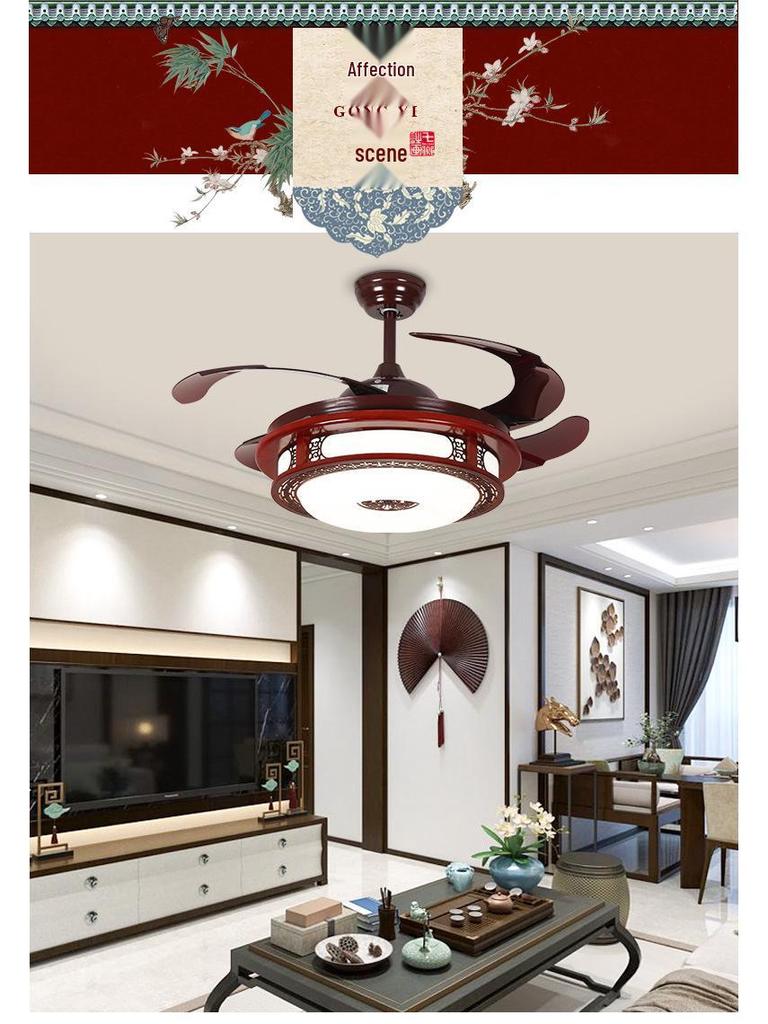Smart Retro Chinese Ceiling Fan Light with Silent Operation and Eye Protection for Bedroom & Study