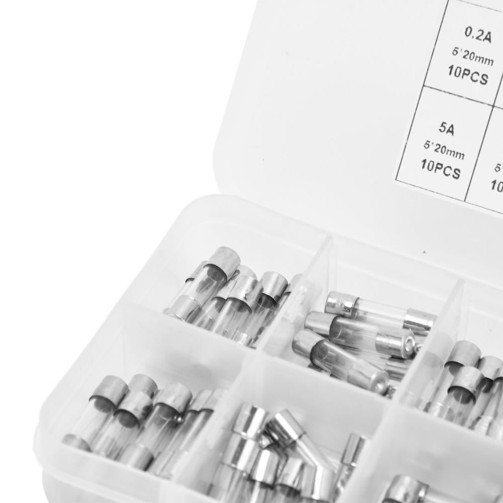 100PCS 5*20mm Glass Fuse Kit 0.2A 0.5A 1A 2A 3A 5A 8A 10A 15A 20A Storage Box Protection Fuses Fuse Assortment Kit