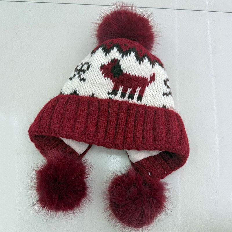 Hat Female Fair Island Autumn and Winter Jacquard Thickened Warm Knitted Hat Ear Protection Cold Hat Show Small Face Wool Hat