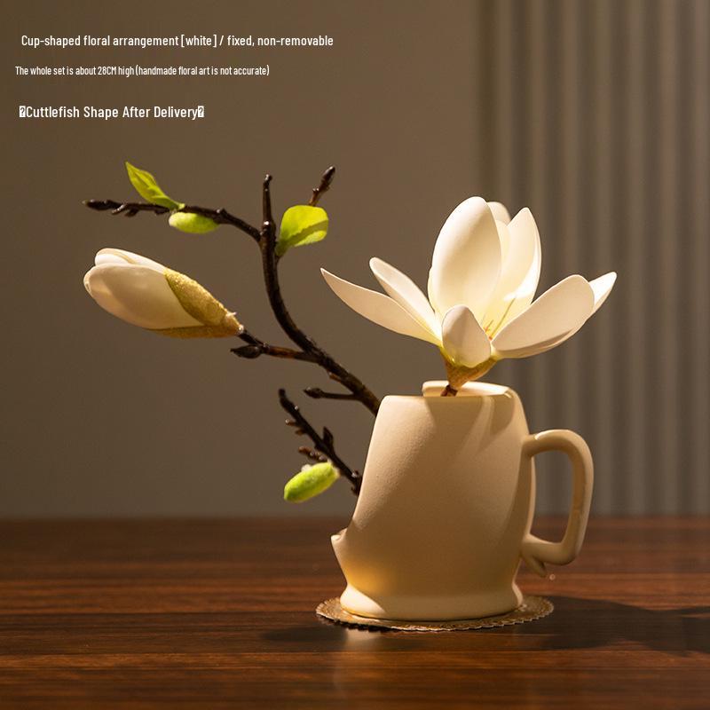 Magnolia Zen Vases Set: Bonsai-Style Table Ornaments & Home Decor Floral Art